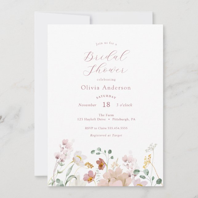 Pink Blooming Flowers Bridal Shower Invitation (Front)