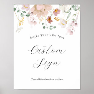 Pink Blooming Flowers Custom Text Sign