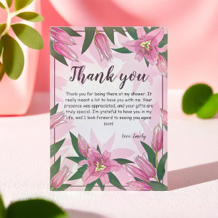 Pink Blooming Lilies Baby Shower/ Birthday  Thank You Card