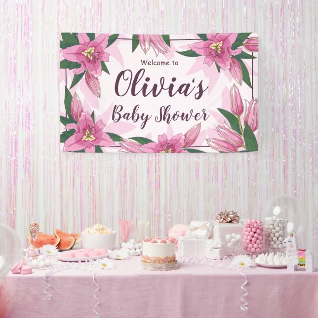 Pink Blooming Lilies Baby Shower Invitation Banner (Party)