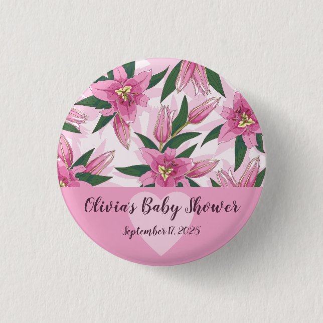 Pink Blooming Lily 1 Inch Round Button (Front)