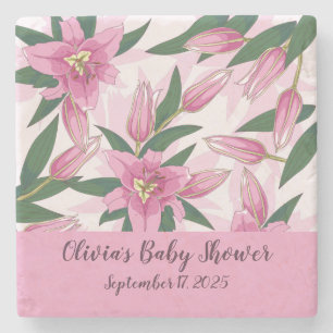 Pink Blooming Lily Stone Coaster