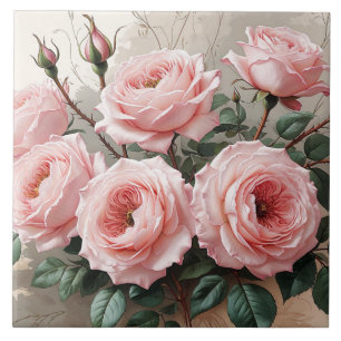 Pink Blooming Roses  Tile