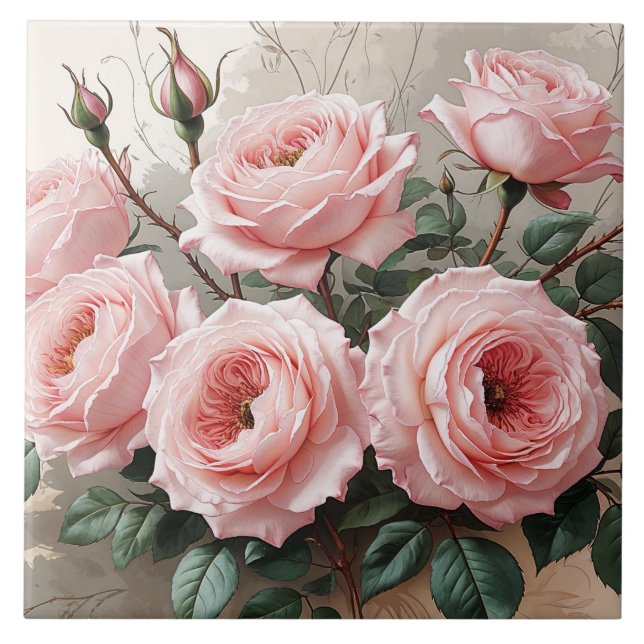 Pink Blooming Roses  Tile (Front)