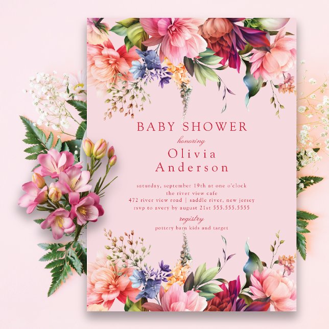 Pink Blooms Baby Shower Invitation (Creator Uploaded)