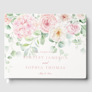 Pink Blooms Floral Hydrangeas Wedding Guestbook