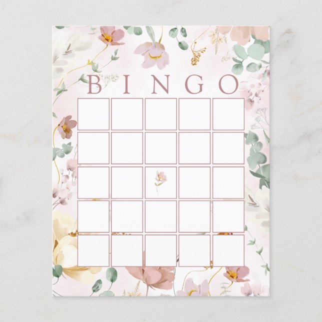 Pink Blooms Shower Bingo Game Card (Front)