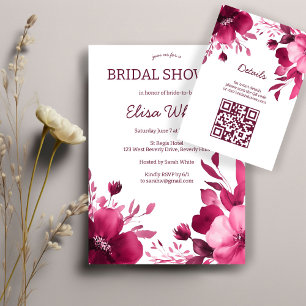 Pink Blooms Watercolor Bridal Shower CUSTOM QR Enclosure Card