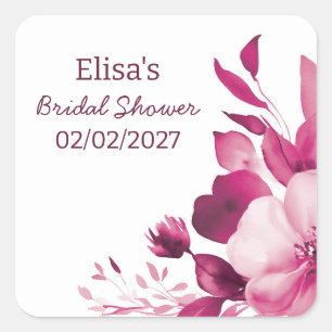 Pink Blooms Watercolor Custom Bridal Shower  Square Sticker