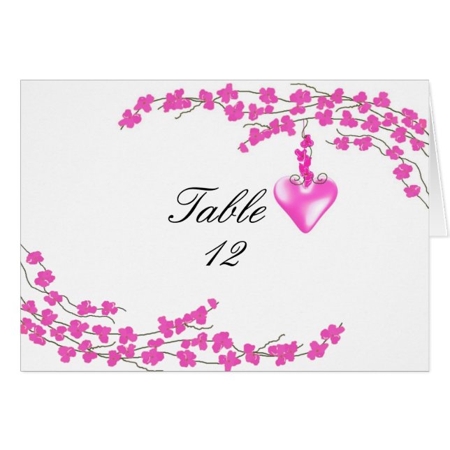 Pink Blossom and Heart Table Seating Number (Front Horizontal)