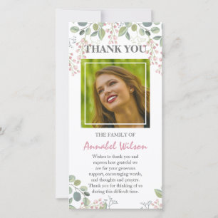 Pink Blossom Bereavement Watercolor Photo Funeral Thank You Card