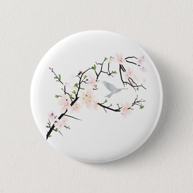 Pink Blossom Bird 2 Inch Round Button (Front)