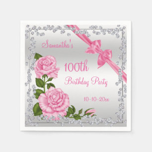 Pink Blossom, Bows & Diamonds 100th Napkin