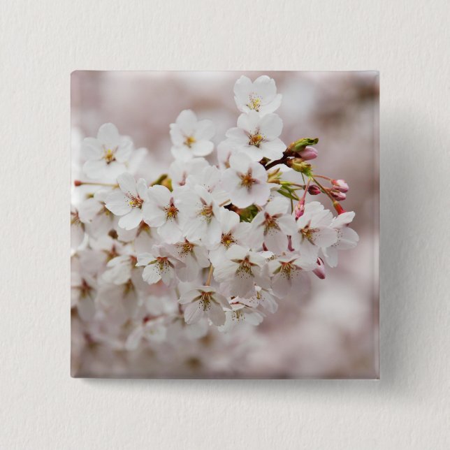 Pink Blossom Buds 2 Inch Square Button (Front)