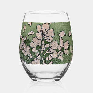Pink Blossom Cascade  Stemless Wine Glass