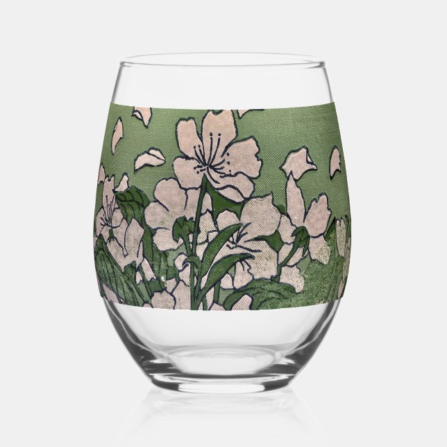Pink Blossom Cascade  Stemless Wine Glass (Front)