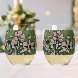 Pink Blossom Cascade Stemless Wine Glass