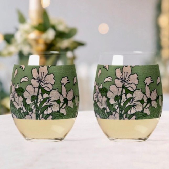 Pink Blossom Cascade  Stemless Wine Glass (Creator Uploaded)