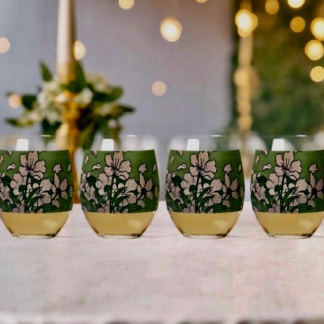 Pink Blossom Cascade  Stemless Wine Glass (Creator Uploaded)