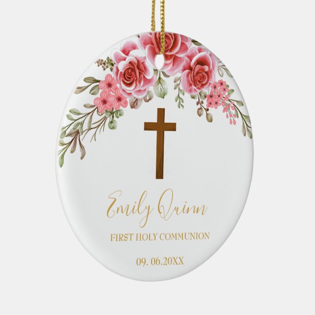 Pink Blossom Communion Chalice  Keepsake Ornament" Ceramic Ornament (Right)