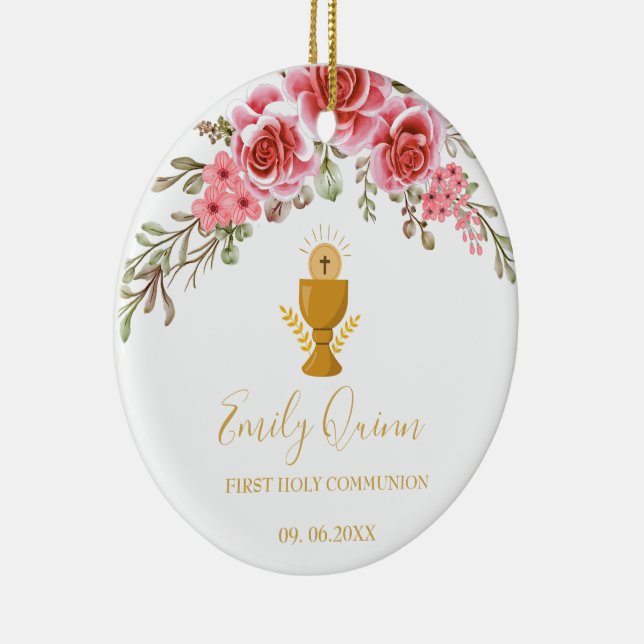 Pink Blossom Communion Chalice  Keepsake Ornament" Ceramic Ornament (Right)
