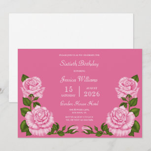 Pink Blossom Decoration 60th Birthday Invitation