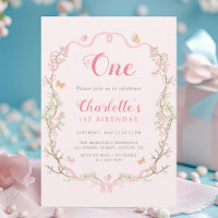 Pink Blossom Floral Frame 1st Birthday