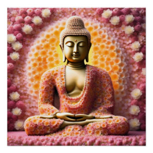Pink Blossom Flower Buddha Meditating Poster
