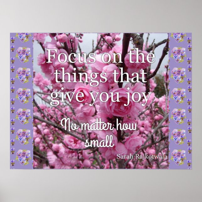 Pink Blossom Flowers Joy Quote floral Poster (Front)