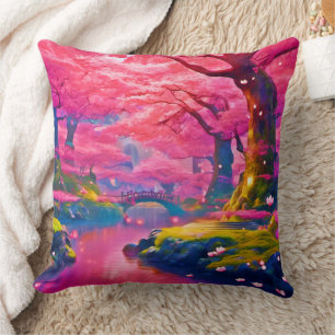 Pink Blossom Forest Design Throw Pillow