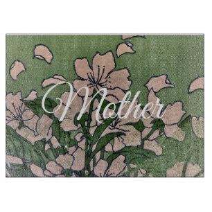 Pink Blossom Green Cutting Board