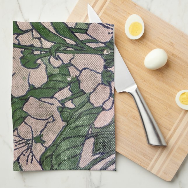 Pink Blossom Green  Kitchen Towel (Quarter Fold)