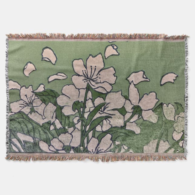 Pink Blossom Green   Throw Blanket (Front)