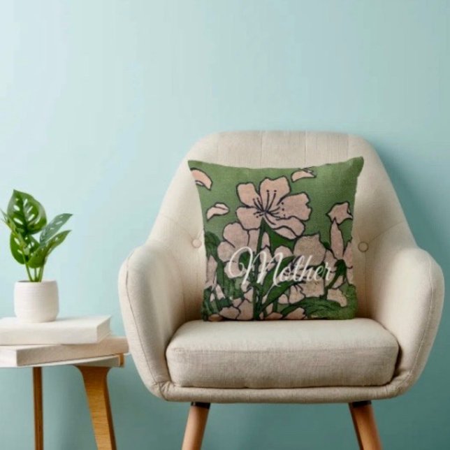 Pink Blossom Green Throw Pillow (Cozy throw pillow that reminds Mom she’s loved—perfect Mother’s Day home accent.
)