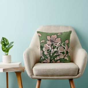 Pink Blossom Green Throw Pillow