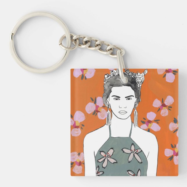 Pink Blossom Lady - Orange Keychain (Front)