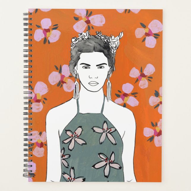 Pink Blossom Lady - Orange Planner (Front)