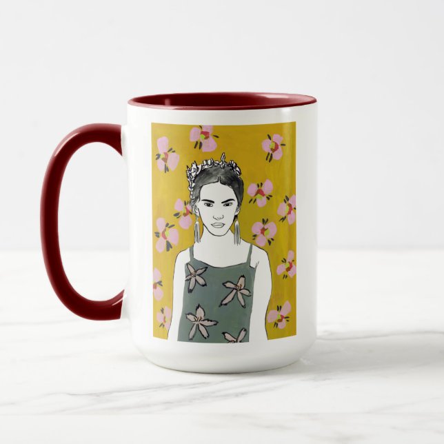 Pink Blossom Lady - Yellow Mug (Left)