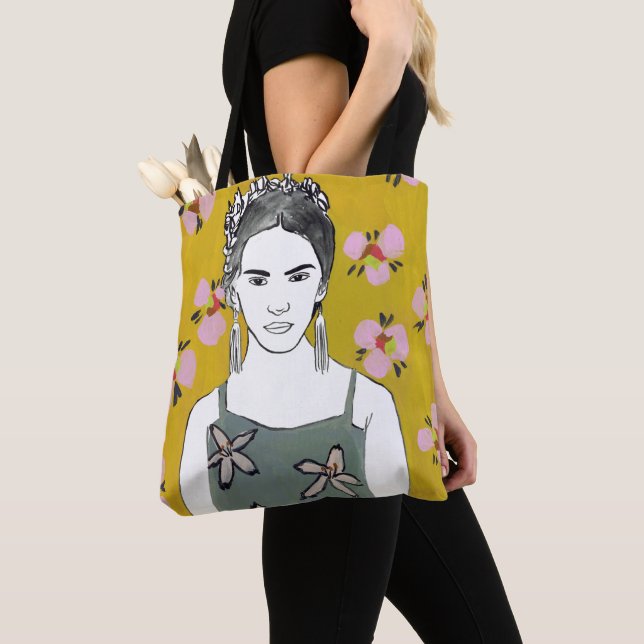 Pink Blossom Lady - Yellow Tote Bag (Close Up)