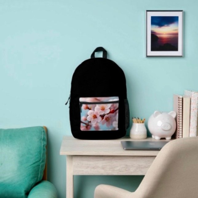 Pink Blossom Magic  Printed Backpack (Backpack  — 100% polyester, black laminated lining 100% cotton web hand. Made in the USA.
)