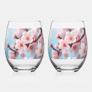 Pink Blossom Magic   Stemless Wine Glass