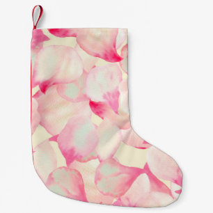 Pink Blossom Nature. Black Watercolor Nature. Red  Small Christmas Stocking