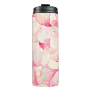 Pink Blossom Nature. Black Watercolor Nature. Red  Thermal Tumbler