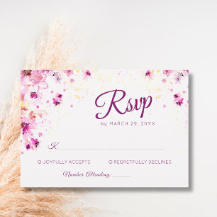 Pink Blossom Peony Rose Romance Art Wedding RSVP Card