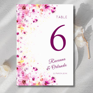 Pink Blossom Peony Rose Romance Art Wedding Table Number