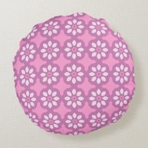 Pink Blossom Retro Round Pillow