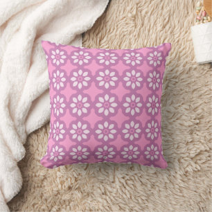 Pink Blossom Retro  Throw Pillow
