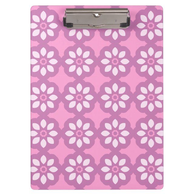 Pink Blossom Retro Tile Pattern Clipboard (Front)