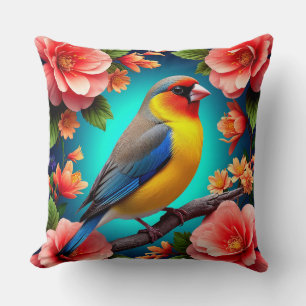 🌷 Pink Blossom Songbird Garden Art Gift For Her Throw Pillow