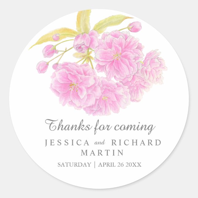 Pink blossom spring thank you wedding sticker (Front)